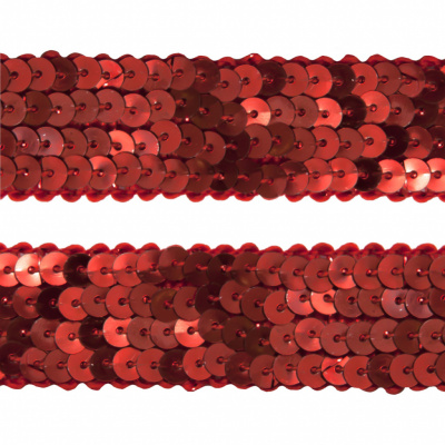 Тесьма с пайетками 3, шир. 20 мм/уп. 25+/-1 м, цвет красный - купить в Коврове. Цена: 778.19 руб.