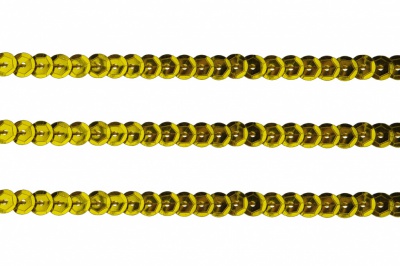 Пайетки "ОмТекс" на нитях, SILVER-BASE, 6 мм С / упак.73+/-1м, цв. А-1 - т.золото - купить в Коврове. Цена: 468.37 руб.