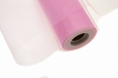 Фатин блестящий в шпульках 16-14, 12 гр/м2, шир. 15 см (в нам. 25+/-1 м), цвет розовый - купить в Коврове. Цена: 108.61 руб.