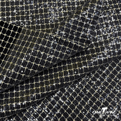 Ткань костюмная с пайетками, 100%полиэстр, 460+/-10 гр/м2, 150см #309 - цв. чёрный - купить в Коврове. Цена 1 203.93 руб.