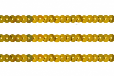 Пайетки "ОмТекс" на нитях, SILVER SHINING, 6 мм F / упак.91+/-1м, цв. 48 - золото - купить в Коврове. Цена: 356.19 руб.