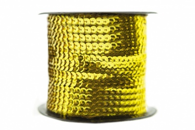 Пайетки "ОмТекс" на нитях, SILVER-BASE, 6 мм С / упак.73+/-1м, цв. А-1 - т.золото - купить в Коврове. Цена: 468.37 руб.