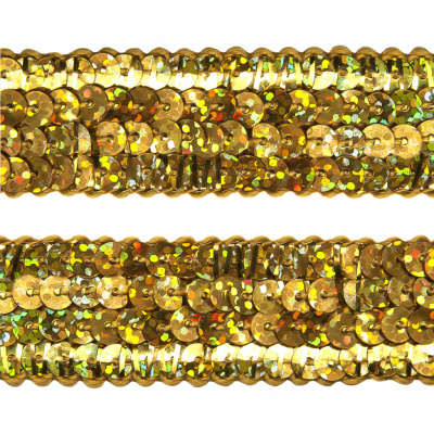 Тесьма с пайетками D16, шир. 20 мм/уп. 25+/-1 м, цвет золото - купить в Коврове. Цена: 786.13 руб.